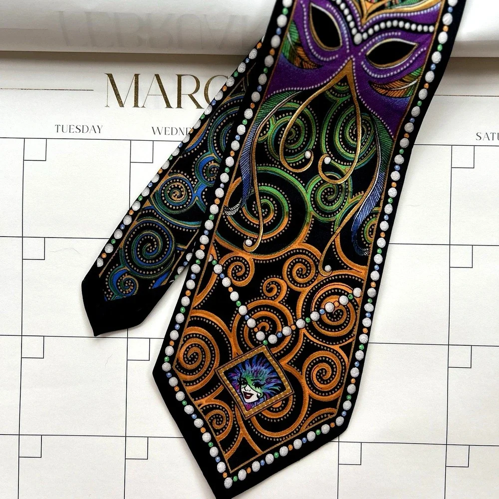 Andrea Mistretta 100% Silk Neck Tie Masquerade Mardi Gras 58" - Picture 1 of 6